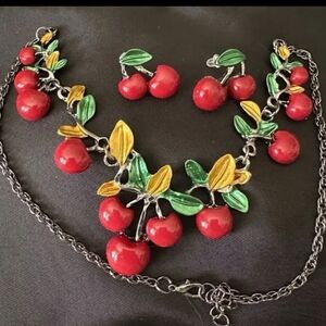 New cherries cherry necklace and earrings set